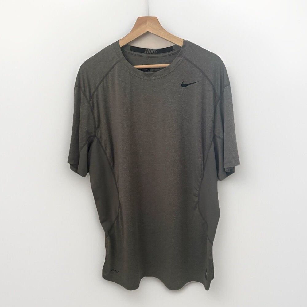 Nike Dri Fit Pro Combat Fitted Short Sleeve Gray T Shirt Men Size XXL Gym Sports